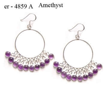 Purple amethyst ethnic design pure silver handcrafted bezel earrings
